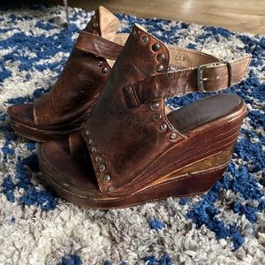 Bed Stu Leather Studded Wedges. Women. Brown. Size 7.5B